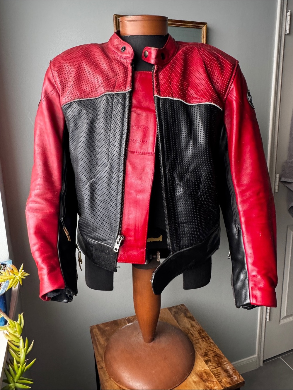 Vanson Leathers Cobra MK2 Red Black Partially Perforated Motorcycle Jacket 48
